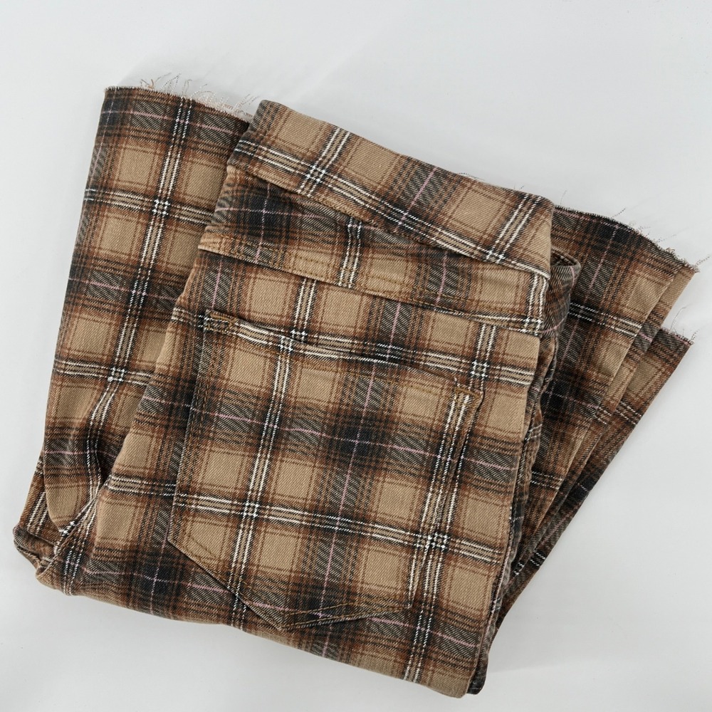 Forever 21 Premium Womens Brown Plaid Flare Jeans Raw Hem Size 28 P17-530